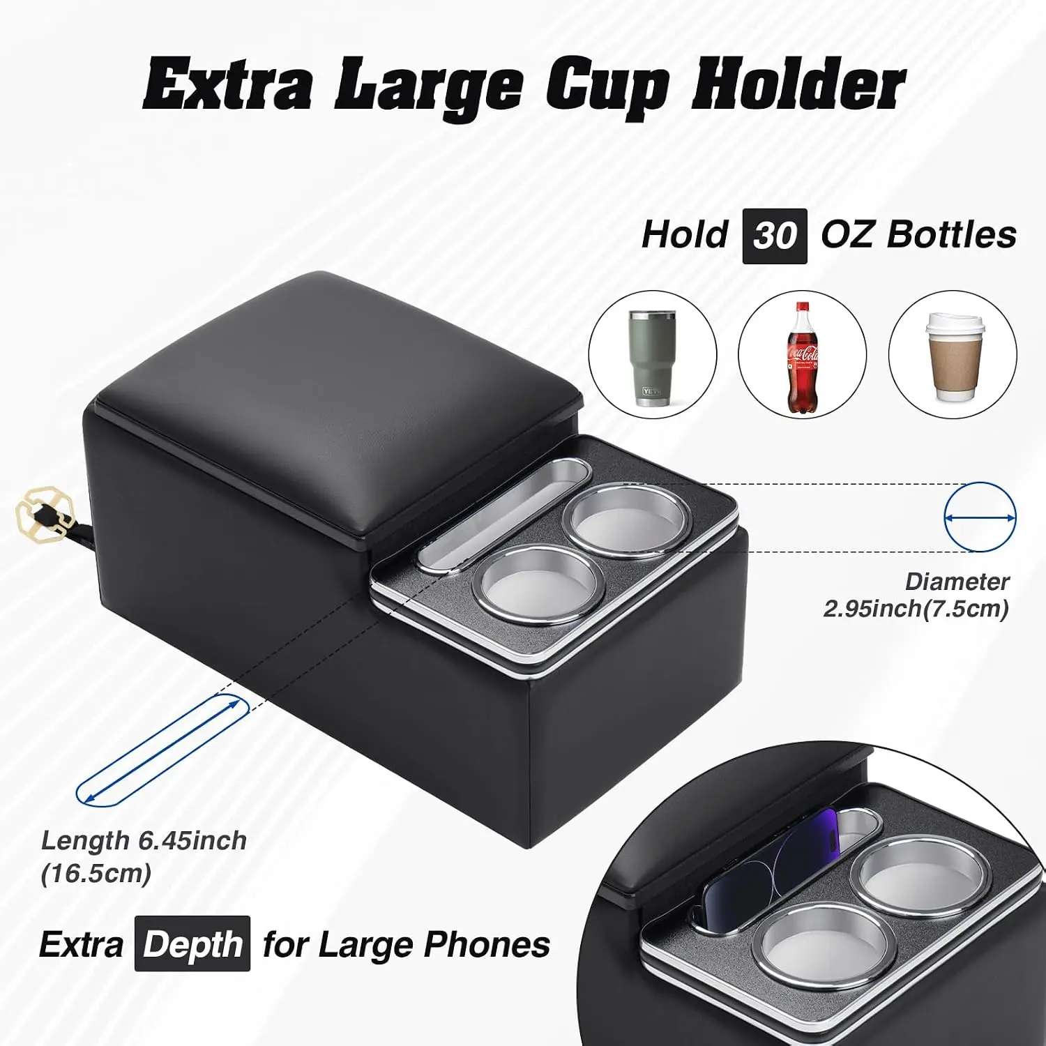 Upgraded Bench Seat Center Console with Extra Large Cup Holder &  Holder, Universal Car Armrest Storage Box Organizer for Truck & SUV & Van Automotive Central Console for Back Bench Seat accessory