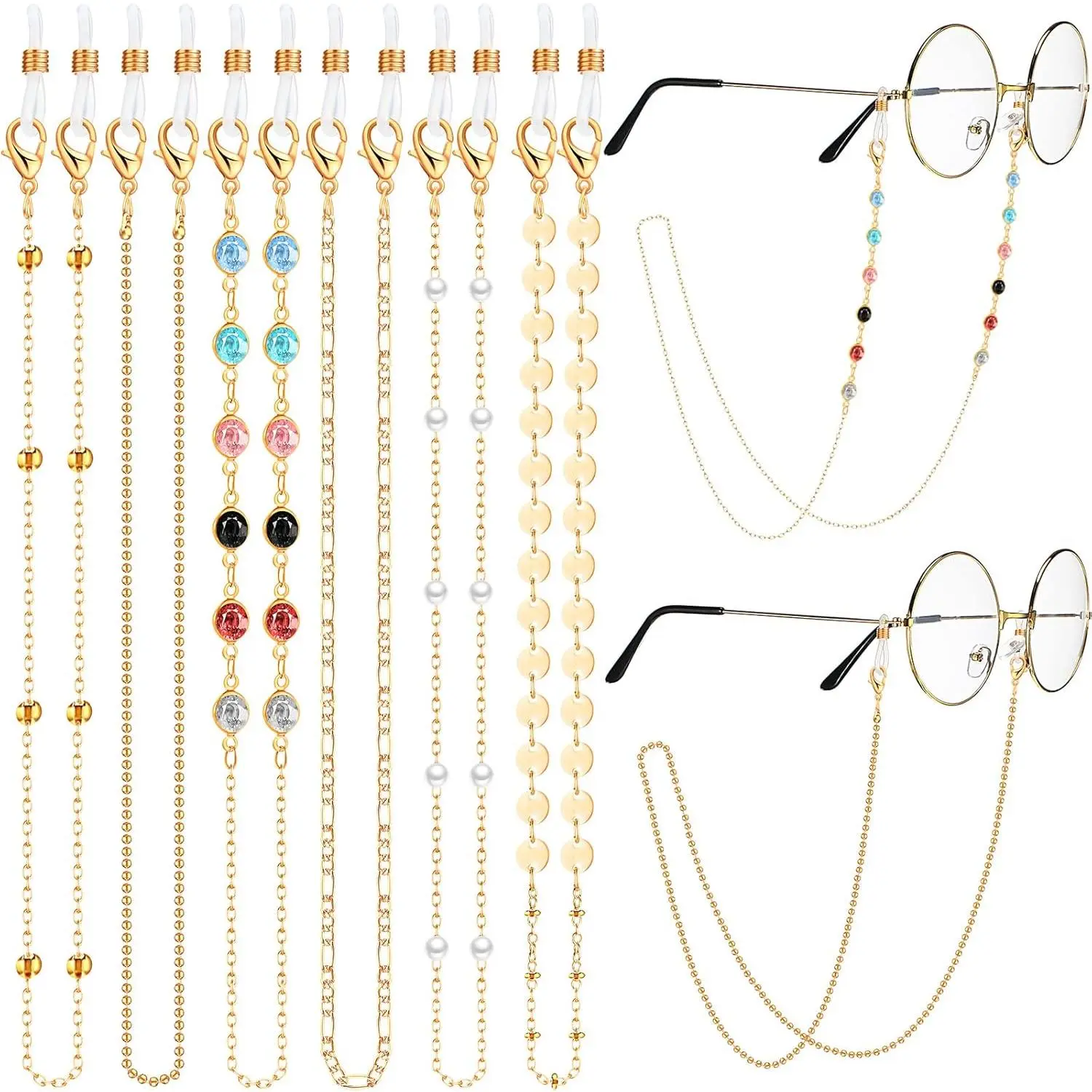 Stylish Beaded Eyeglass Chains for Women, 6 Piece Multi-functional Eyewear Retainer Set, Halloween & Christmas Gift for a Friend, Graduation, Snap On, Sweaters, Female