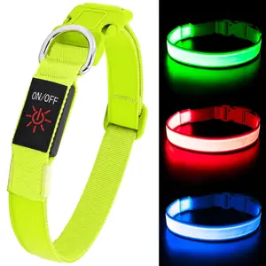Glowing LED Dog Collar - USB Rechargeable, Adjustable for Night Safety (M Green)