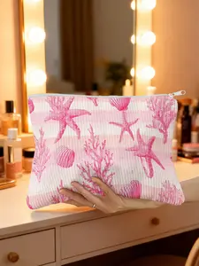 1pc, Modern Pink Sea Life Print Cosmetic Bag Makeup Bag Toiletry Bag Handheld Cosmetic Pouch, A Great Gift for Bestie, Daughter, or Coworker, Suitable for Holidays and Special Celebrations