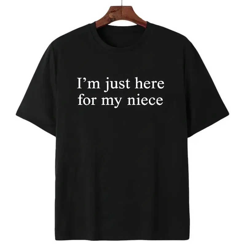 Women's 'I'm Here For My Nephew' Graphic T-Shirt - Casual Cotton Short-Sleeve Aunt Top, Smooth Seamless Solid Fabric, Round Neck, Fitted, All Seasons, XL Size Option