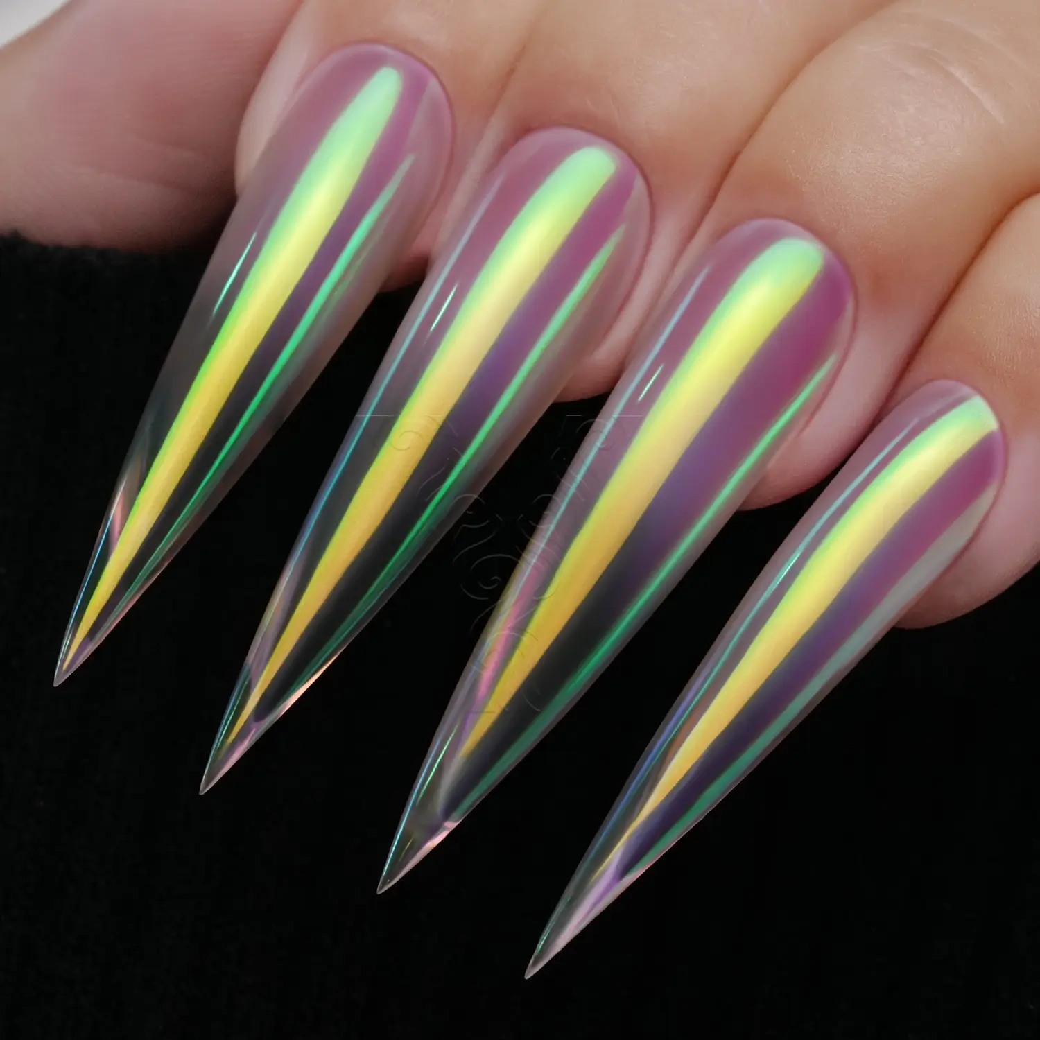 YOKEFELLOW GleamTap Cushion Aurora Chrome Nail Powder - Mermaid Aurora Effect ,Nail Art Glitter  Decoration for Home DIY Salon Manicure (GT115 Ethereal/Pink Lilac with Gold Sheen)