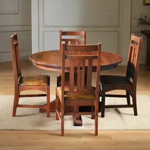 Solid Oak Round Dining Table with 2 Leaves -  Michael's Cherry