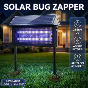 2026 Top Trending Solar Bug Zapper Indoor Outdoor,4500V High Power Electric Mosquito Killer,IP67 Waterproof Rechargeable Fly Trap With Ground Stake,UV Solar Pest Control Lamp Cordless Insect Eliminator For Patio Backyard RV Garden