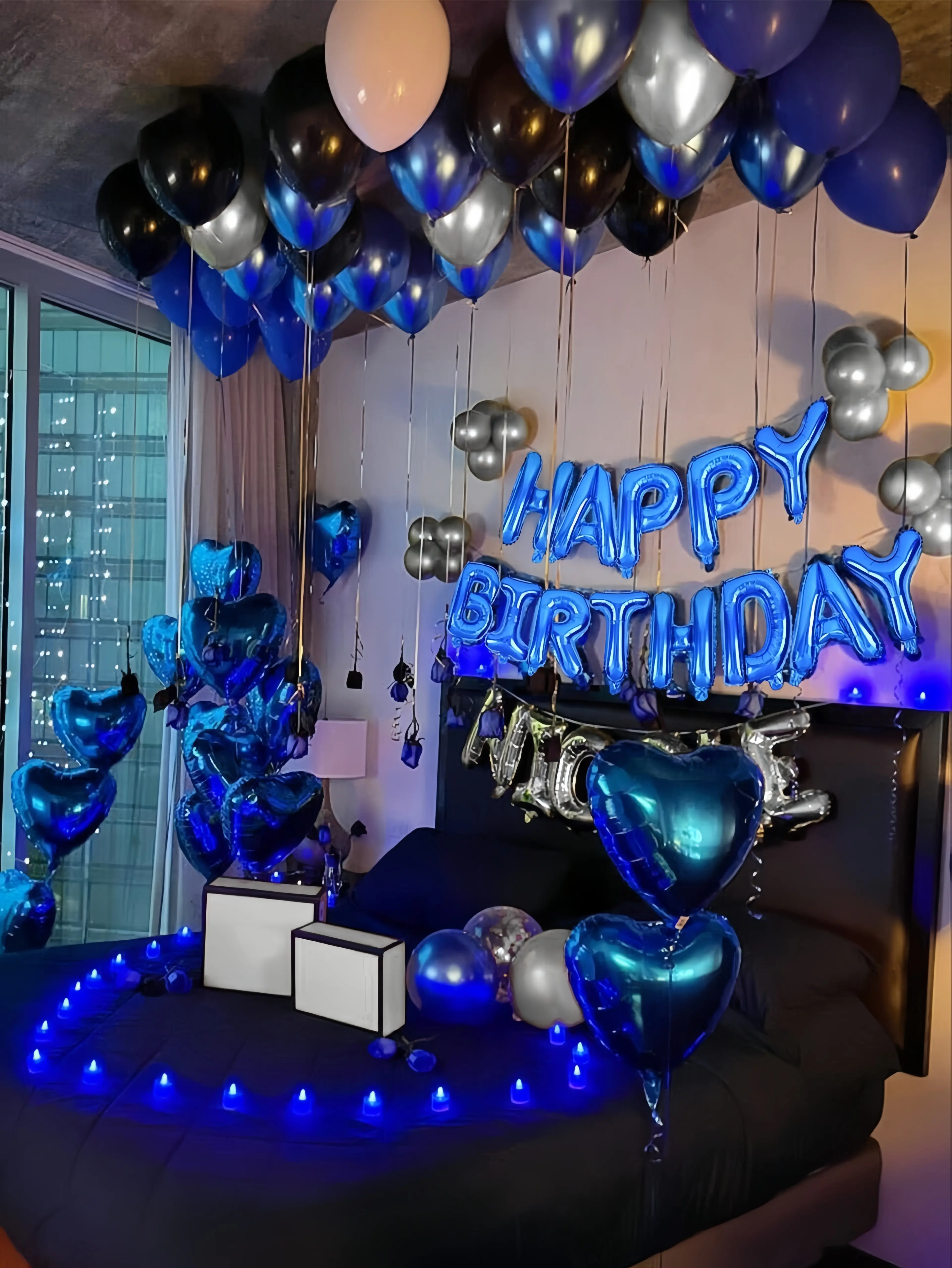Blue, Black & Silver "HAPPY BIRTHDAY" Balloon Set – Complete Party Decoration Kit with Foil & Latex Balloons | Perfect Gift & Customizable with 40" Number Balloons for Birthday Party Decor