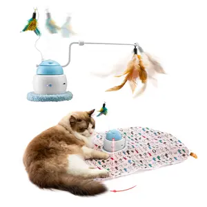 Automatic Interactive Cat Toy 4 in 1 Rechargeable Cat Laser Toy for Indoor Moving Feather Hide and Seek Cat Toy Exercise and Relieve Boredom Toy (Blue and White)