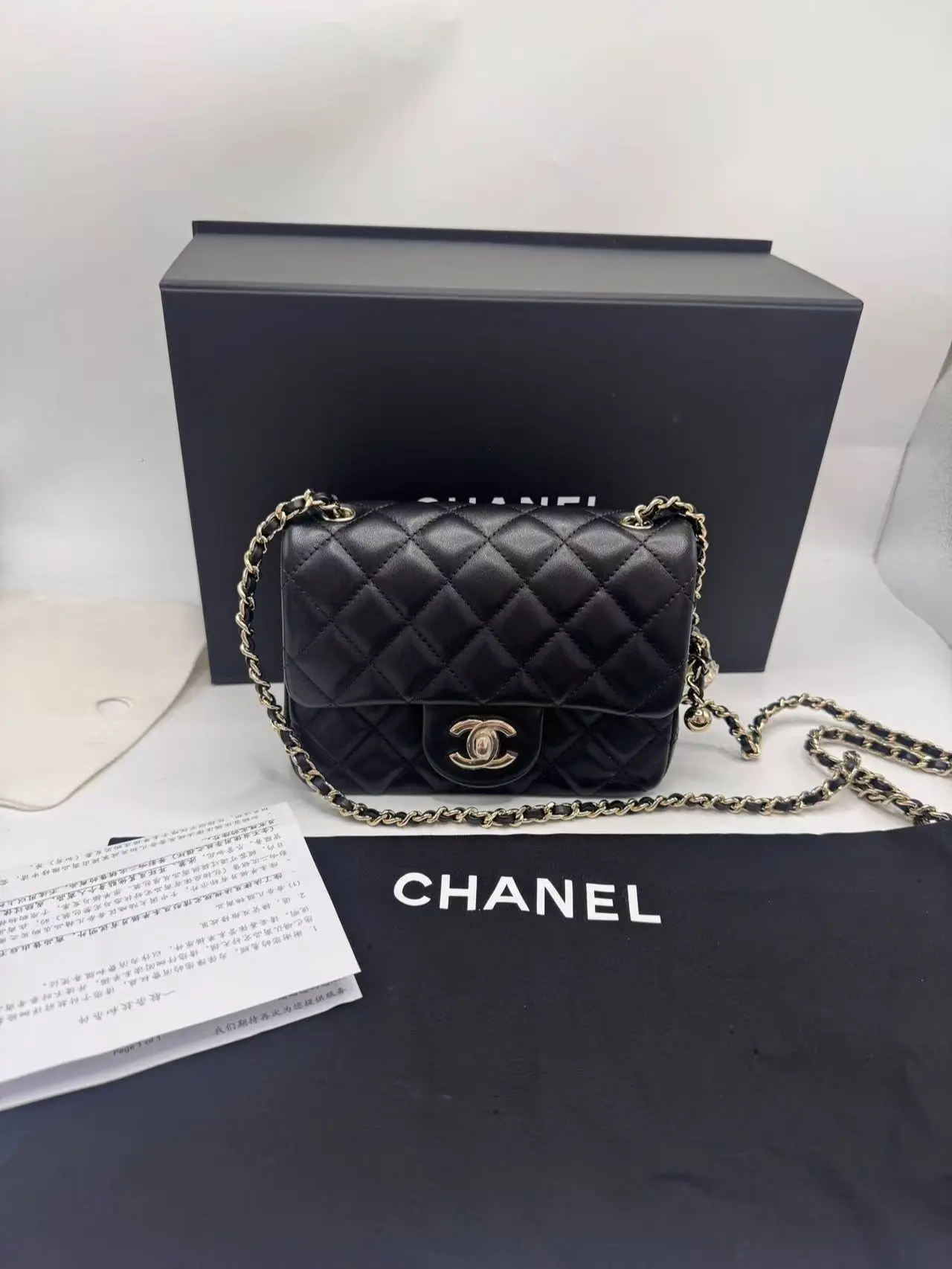 Pre-owned CHANEL Mini Square Flap Bag (CF Square) Crossbody Bag Gold Ball Chain Version, Chip Embedded Authentication Model, Brand New with Protective Film, Full Set, 2026 Receipt Included, Crossbody Bags