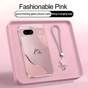 Wave Art 26 letter Phone Case, Suitable for [Google Pixel 8a] high-end women's, Lanyard a beautiful four-leaf clover lanyard is included🍀 952