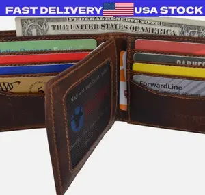 Blocking Brown Vintage Leather Men's Bifold Center Flap Wallet