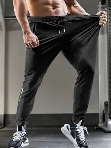 Men's Solid Zipper Pocket Drawstring Waist Pants, Regular Fit Casual Comfy Breathable Trousers for Summer, Men's Bottoms for Daily Wear
