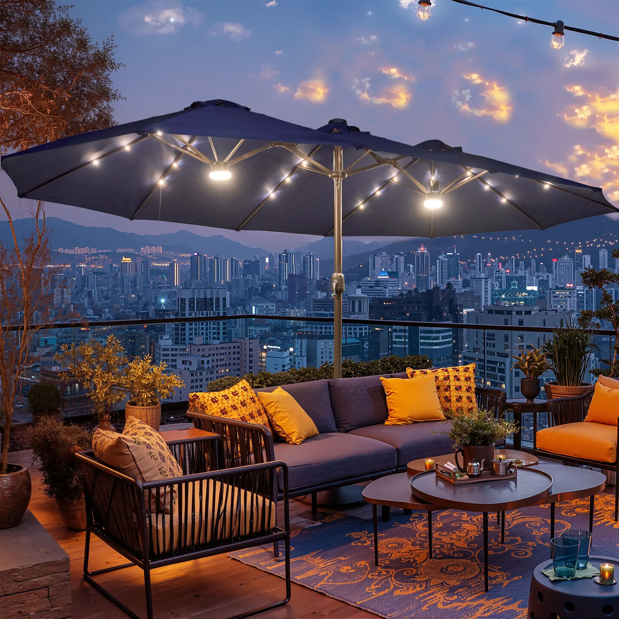 Navy Blue | Regular Umbrella with Base