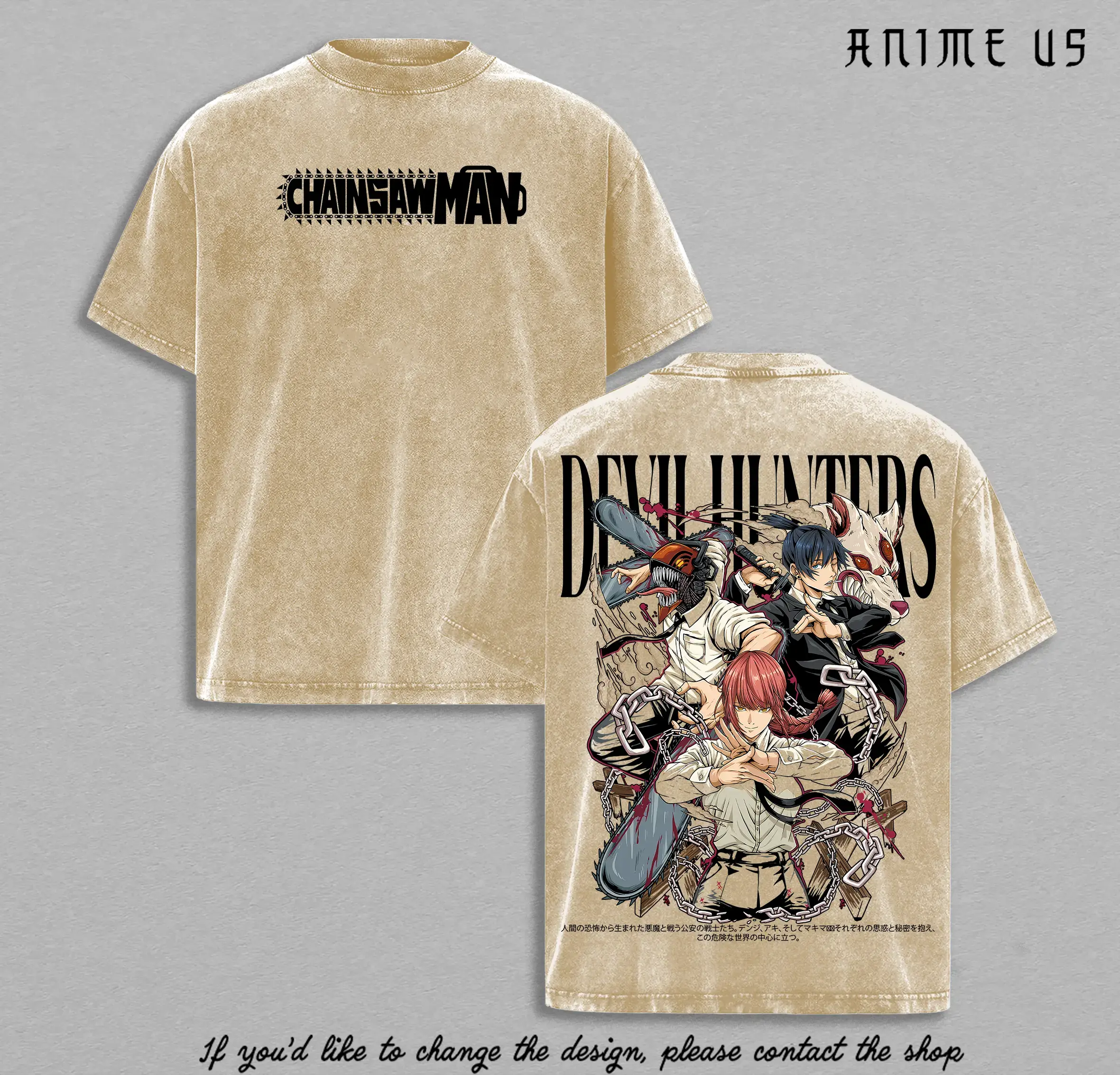 Denji Makima Aki Pochita Chainsaw Man Anime Vintage Washed Oversized Graphic Tee Devil Hunters Streetwear Shirt
