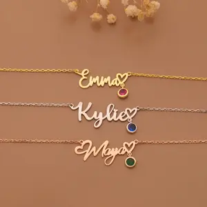 Birthstone Name Necklace, Personalized Name Necklace, Necklace with Birthstone, Gold Name Necklace, Minimalist Name Necklace