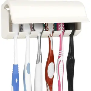 Toothbrush Holder with Lid for Motorhome, Plastic, Self-Adhesive 6 Slots, Toothbrush Holder Compatible with Oral-B CrossAction