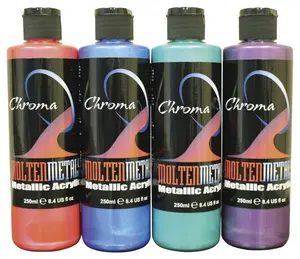 Chroma 8 oz Molten Metal Acrylic Paint Set, Assorted Bright Metallic Color - Set of 4