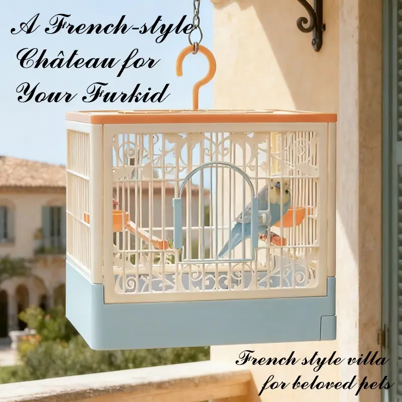 Vintage Carved Parrot Travel Cage - Portable Handheld Bird Carrier for Small Parrots, Birdcages, Bird Supplies