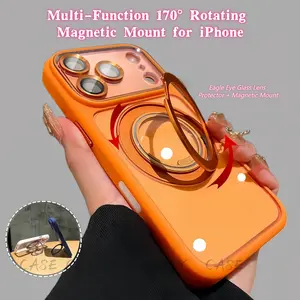 Eagle Eye Magnetic Case for iPhone15-17 with 170° Rotating Mount Shockproof Cover & Glass Lens Protector