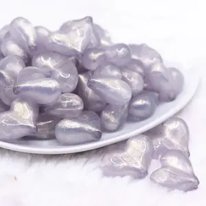 27mm Silver Glitter Pearl Heart Acrylic Bubblegum Beads