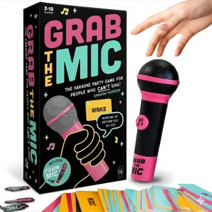 Grab The Mic Spanish Version - Karaoke-Style Game with Foam Microphone 125 Word Cards Game Board Player Tokens & Easy Instructions for Non-Singers