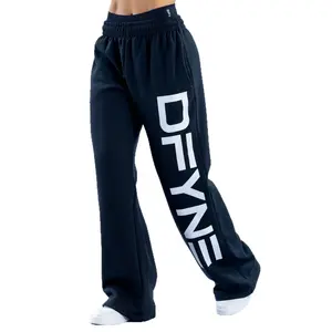 DFYNE Trendy Letter Print Wide-Leg Pants |   Unisex High-Waisted Straight-Leg Sweatpants
