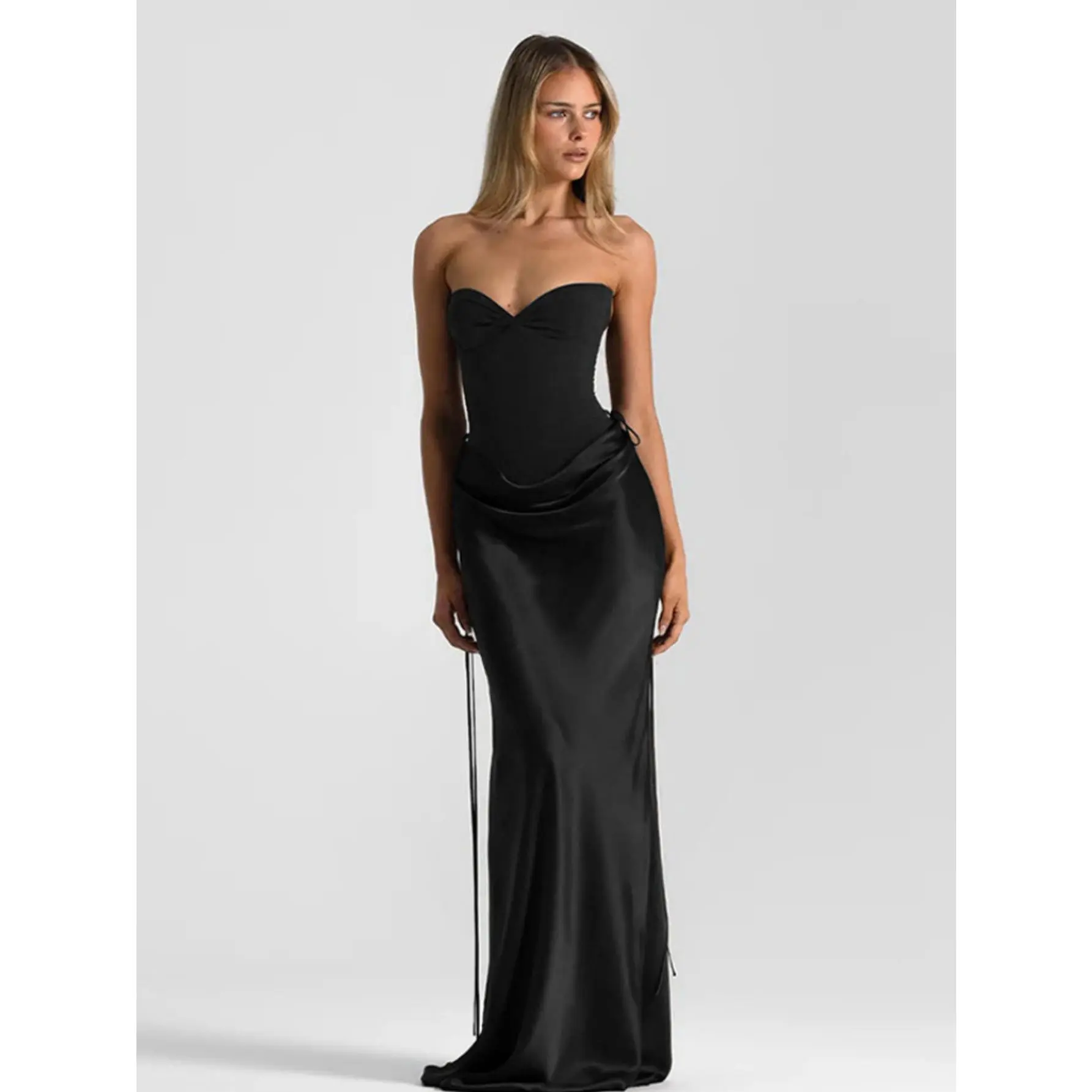 Women's Elegant Off Shoulder Bustier Gown, Shimmering Plain Formal Dress with Waist Cinch for Wedding, Prom, Bridal Shower, Elegant Dresses, Below Ankle, Lady, Anniversary, Elegant Evening Dresses