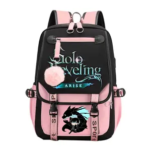 【Solo Leveling Anime Print】17" Waterproof Multi-Functional Backpack - Durable Machine-Washable Design with Reinforced Base & 8-Pocket Organizer + Free Plush Charm for Commuting/Travel