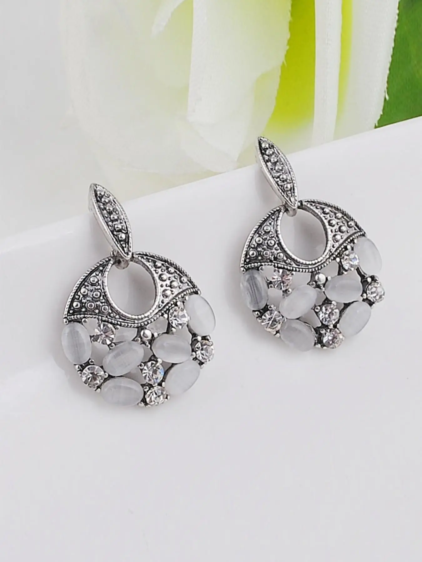 Opal Earrings Charm Drop Earrings, New Styles Fashion Jewelry, Antique Vintage Plant Round Earrings, Elegant Women's Accessory