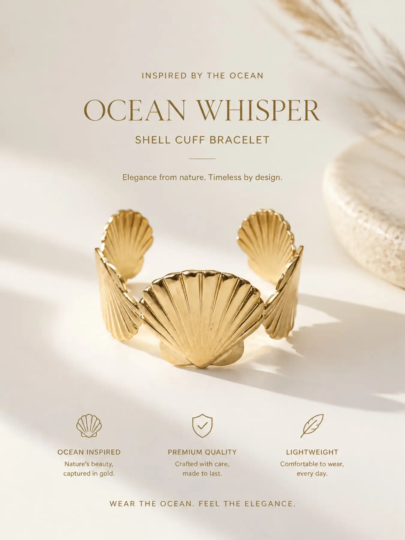 Classic 18k Beach Shell Series Open Bracelet, Four-Season Wearable Daily Accessory, Versatile Beach Style Jewelry