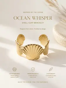 Classic 18k Beach Shell Series Open Bracelet, Four-Season Wearable Daily Accessory, Versatile Beach Style Jewelry