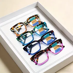 4-Pair Pack Blue Light Reading Glasses, Unisex Square Stylish Multi‑Focal Presbyopia Glasses, Suitable for Commuting and Office Use, Father’s Day Gift, Modern Eyewear, Computer Glasses, Progressive Multi‑Focal Glasses