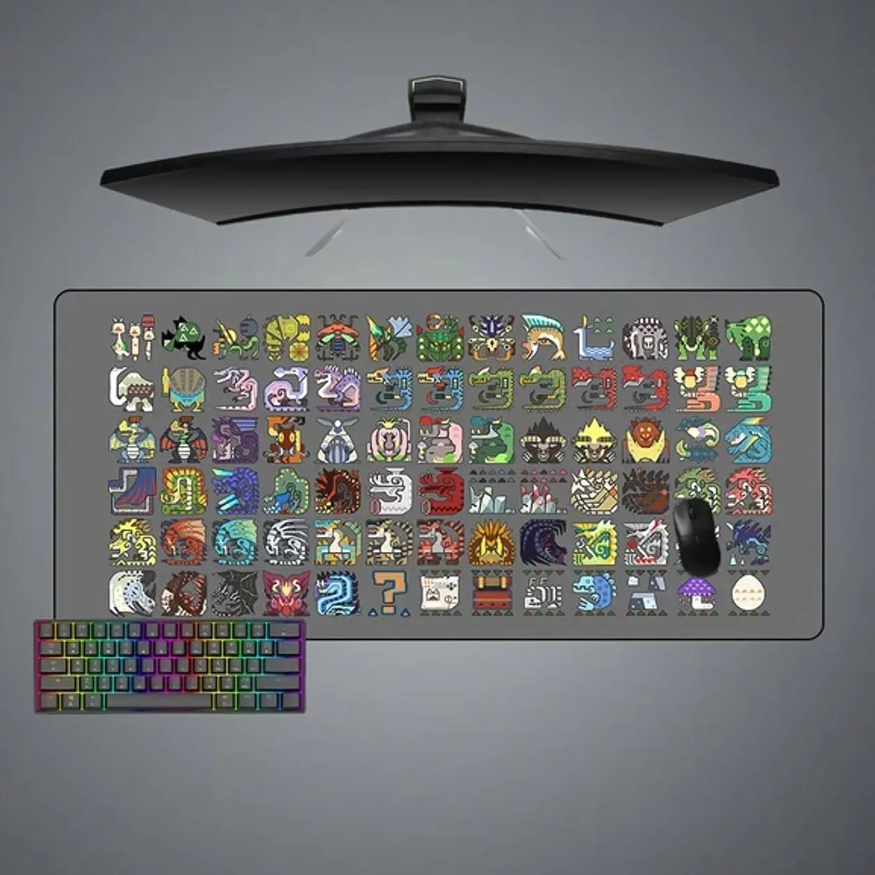 Monster Hunter Icons Design Gaming Mouse Pad, Computer Desk Mat