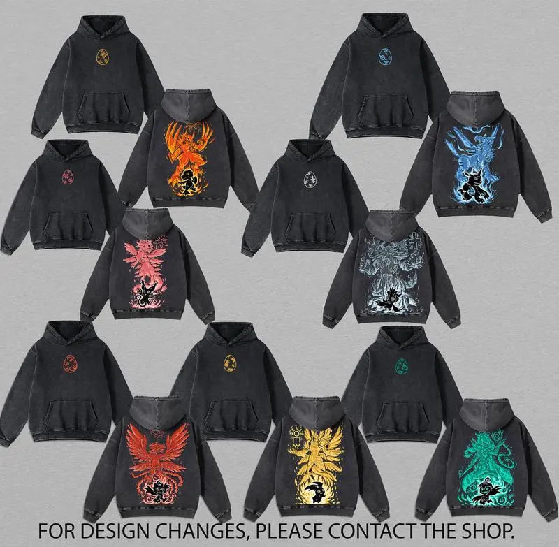 Digital Monsters Oversized Graphic Hoodie Wash | Vintage Digimon Adventure Hoodie | Heavyweight Washed Cotton Streetwear | Unisex Otaku Aesthetic | Classic 90s Anime Hoodie Wash | Retro Monster Graphic Hoodies