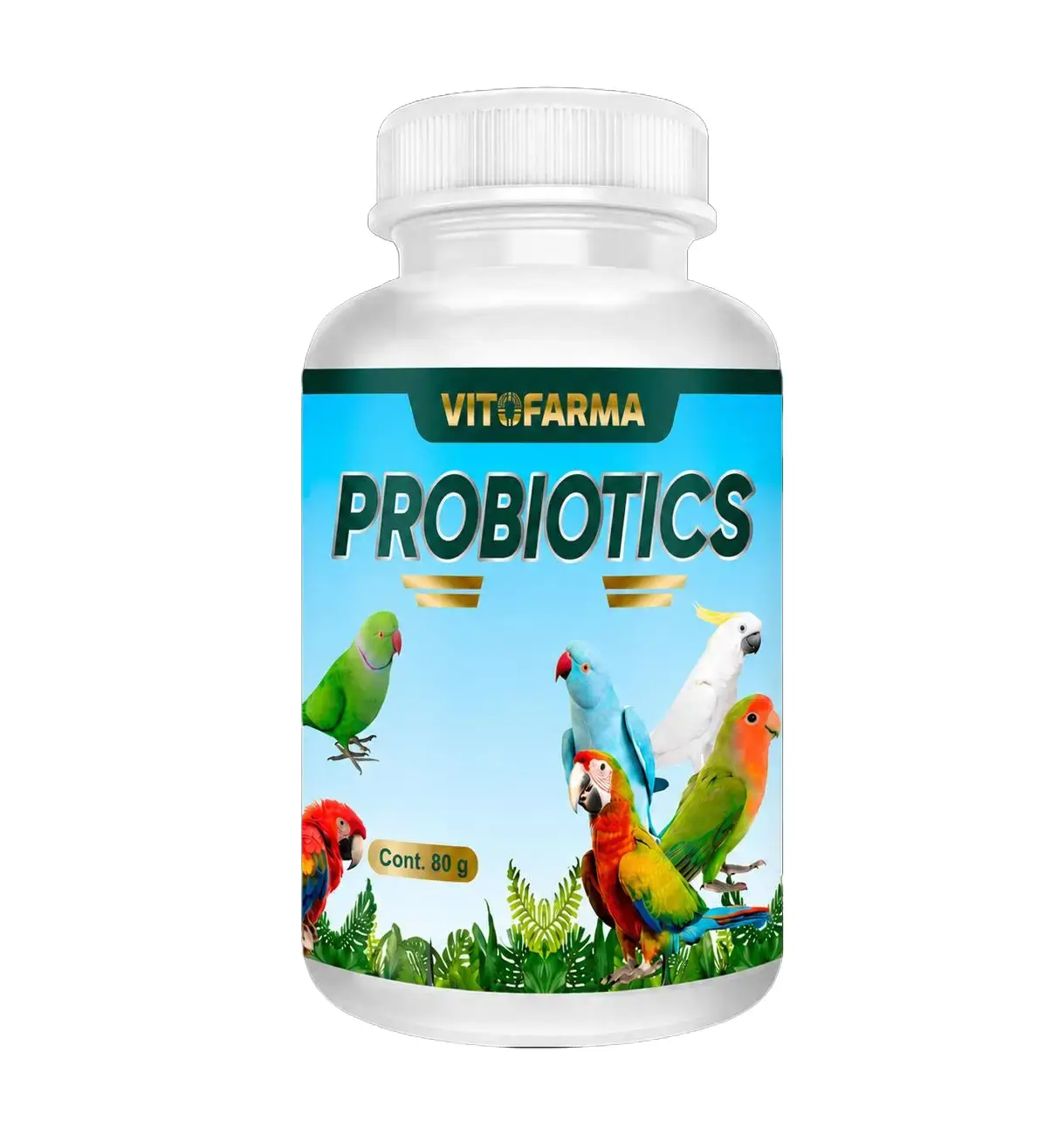 Vitofarma Bird Healthcare Probiotics Powder - 80g Bottle, Easy-to-Mix, Daily Nutritional Boost for Regular Bird Use