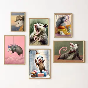 Possum Print Bathroom Art Poster, Funny Possum Screeching Poster, Vintage Forest Animal Toilet Art Decor, Bathroom Decor