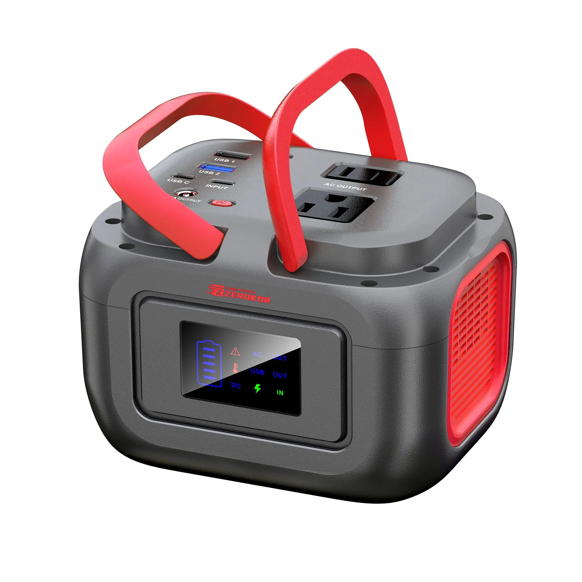 [ZeroKor] 120W Multifunctional High Power Portable Battery Pack, 26400mAh Lithium Backup Power Bank with AC, DC, USB Outputs, Digital Display, Handle, Fast Charging for Mobile Devices, Camping, Emergency Use