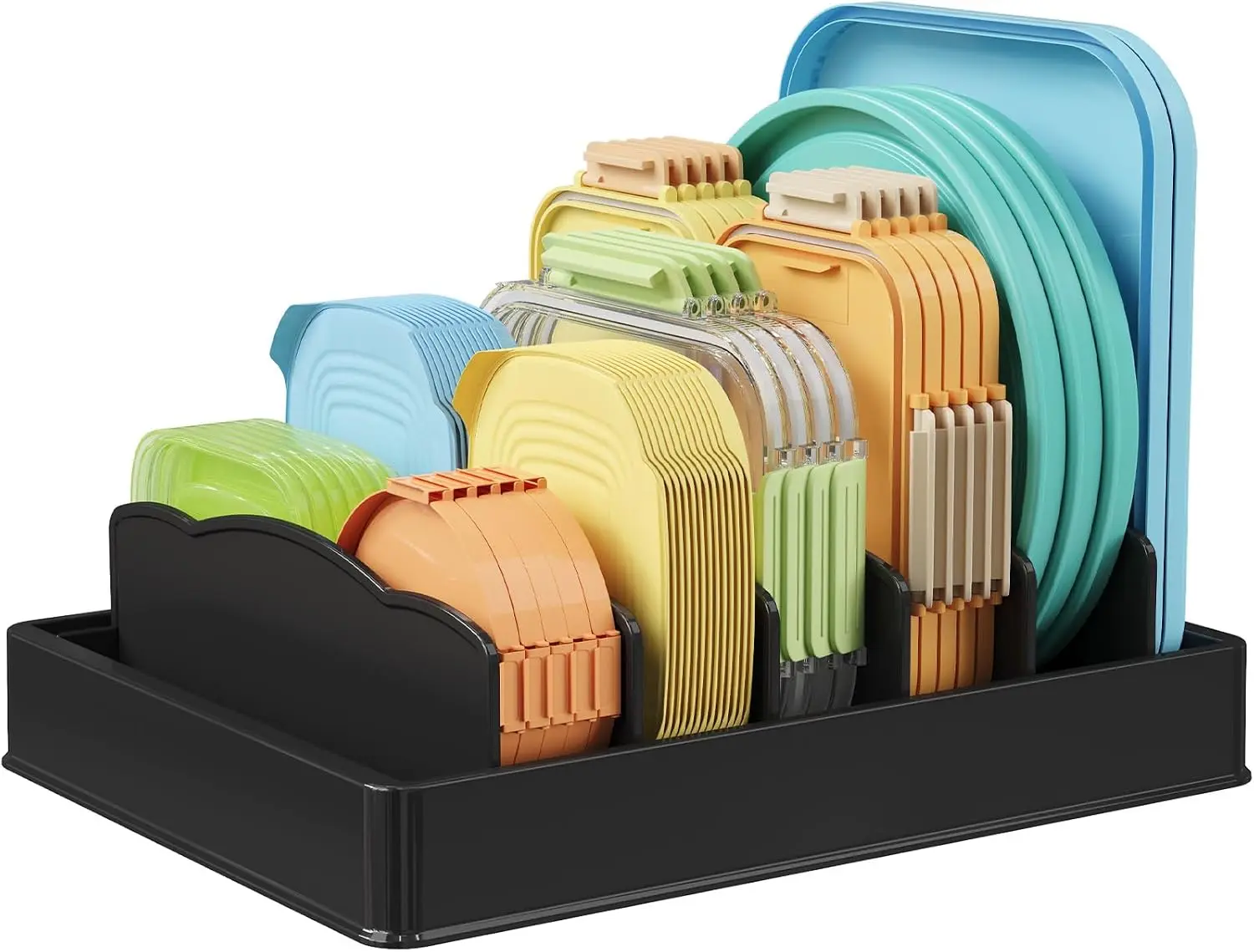 Kitchen Cabinet Organizer for Food Container Lids, 7-Section Storage Rack, Space-Saving Kitchen Cupboard Organizer for Plastic Lids, Meal Prep Containers and Kitchen Accessories