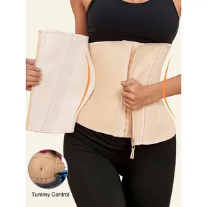 Plus Size Waist Trainer Belt for Fitness and Tummy Control, Nylon and Elastane, Solid Color with Front Clasp, Knitted, Amazon, Corset, Waist Training