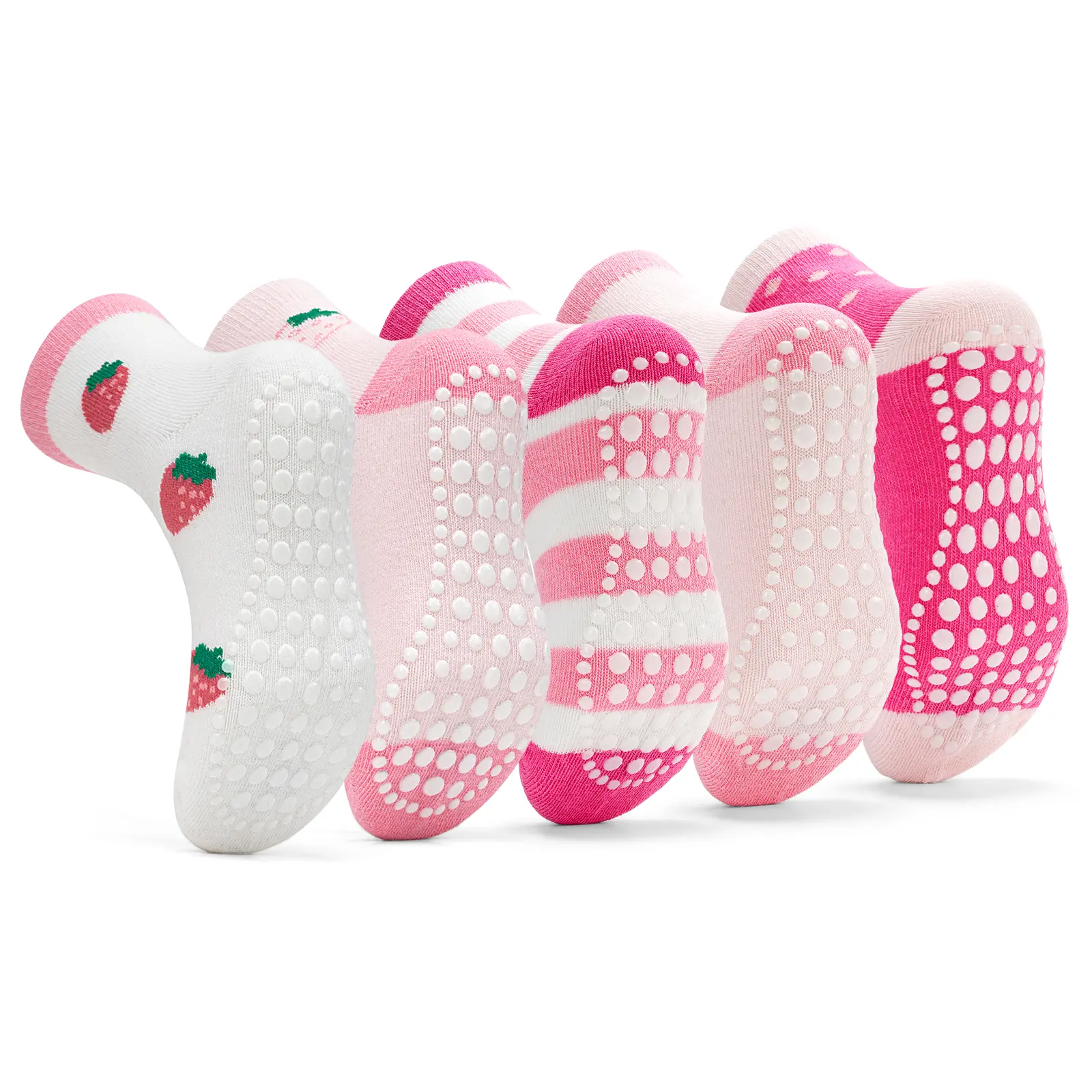 Sosenfer 5/10 Pair of Non-Slip Baby Socks for Boys and Girls Strawberry pattern 1-7 Years Soft Lightweight and Breathable, Suitable for All Seasons, Suitable for Ankle Socks, Sports Socks, Trampoline Non-Slip Socks, Essential Socks for Toddlers,JH.TW003 I