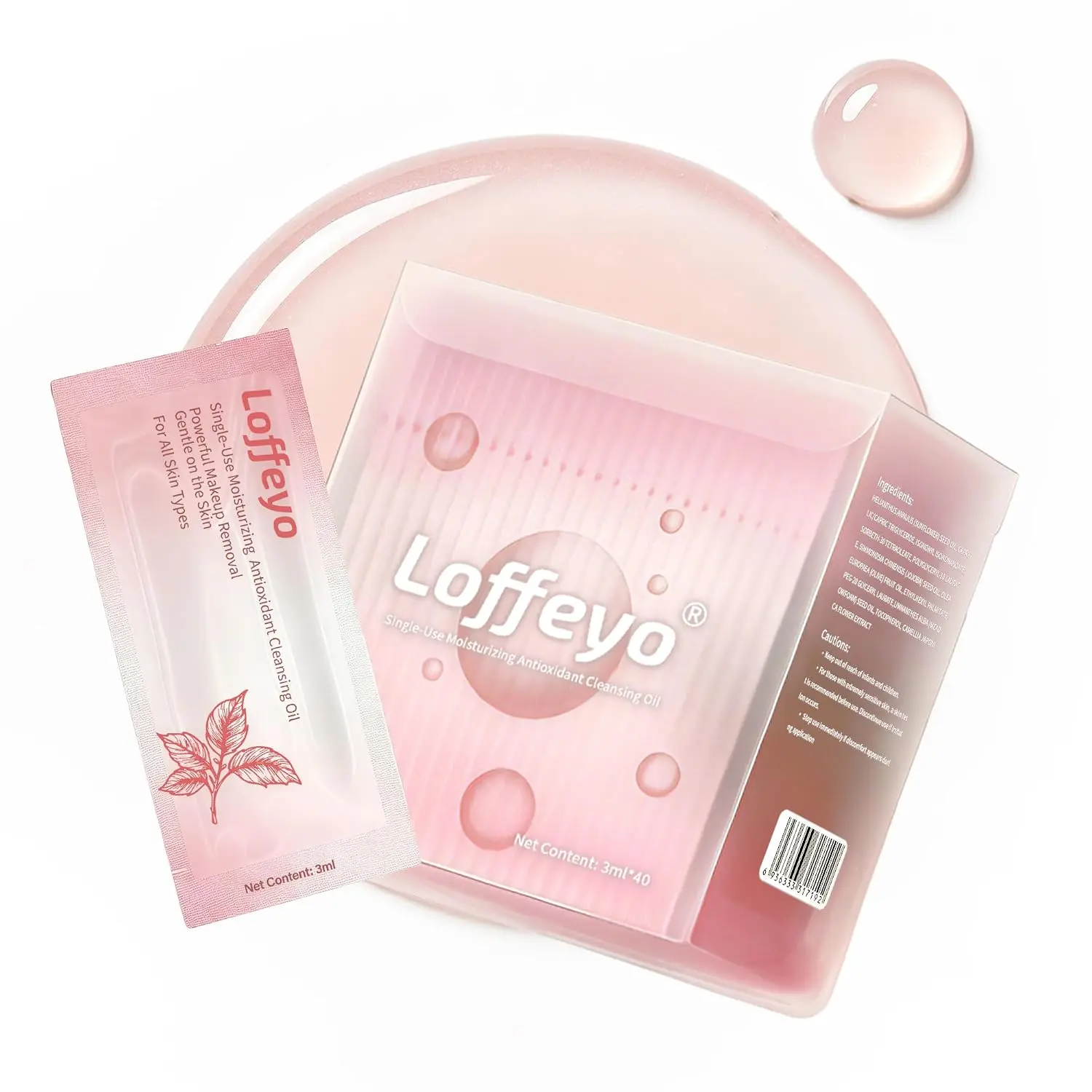 Loffeyo Plant-Based Cleansing Oil Makeup Remover, 40 Sanitary Pods with Sunflower Oil, Portable Travel-Friendly Option, Suitable for All Skin Types