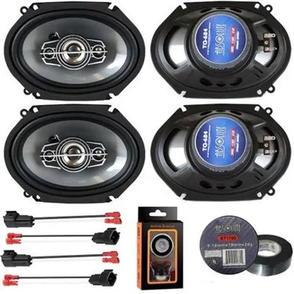 2 Absolute TQ-684 6"x8" 5x7" Front & Rear Speakers + Harness Fit 99-02 Ford Lincoln Navigator