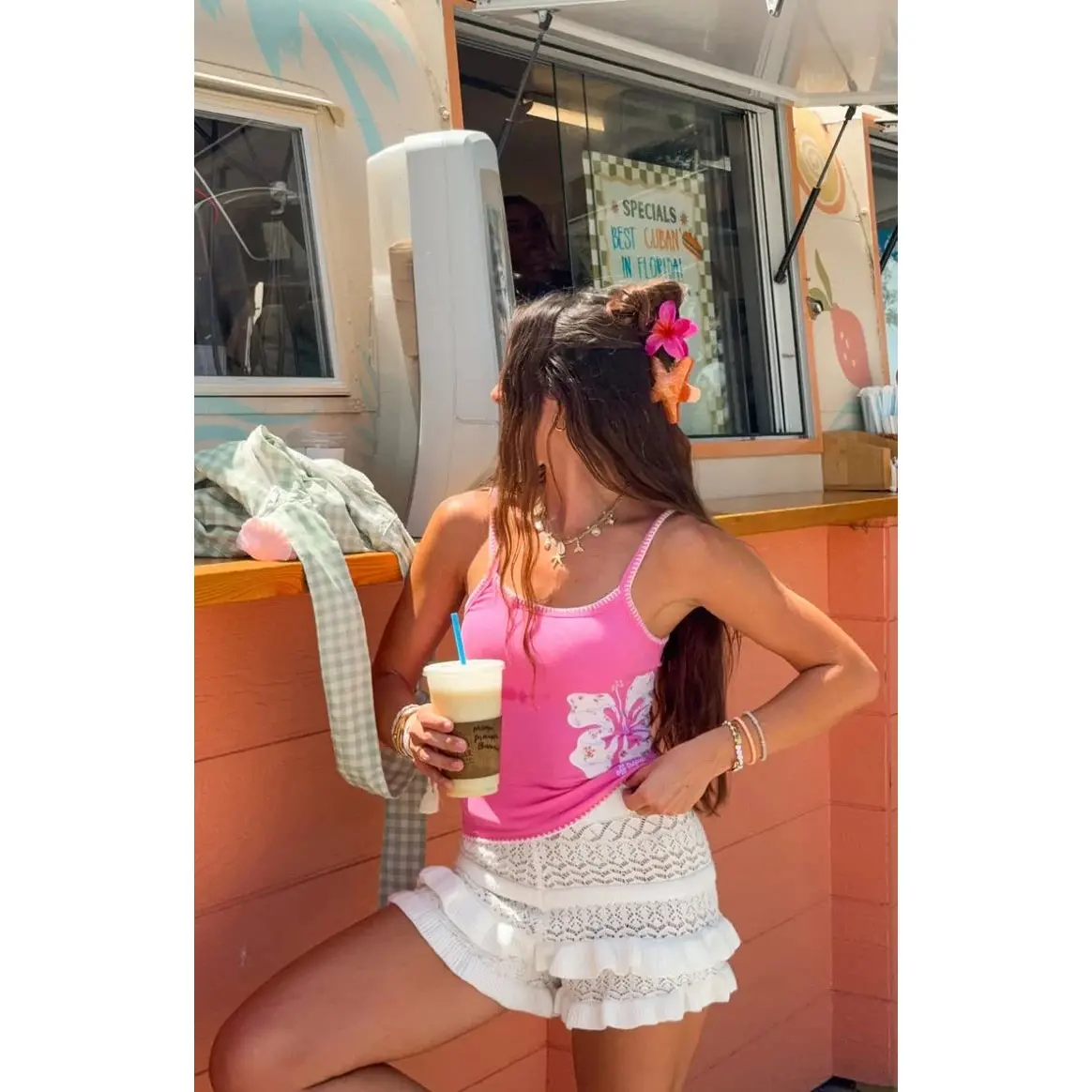 Lorri White Knit Ruffle Shorts
