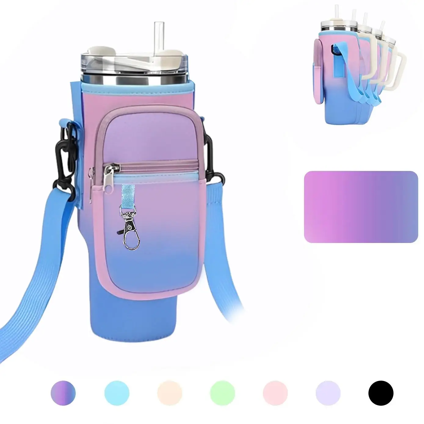 Tumbler Water Bottle Holder with Strap for 30/40oz Cup, 1/2 Counts Carrier Bag with Purse, Tumbler Accessories Pouch with Phone Case, Cup Backpack