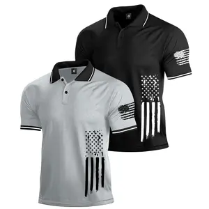 Men's trendy short-sleeved polo shirt, 2-pack, made with slightly stretchy and comfortable fabric, regular fit, featuring a national flag print. A classic summer style collared top for men, suitable for golf.