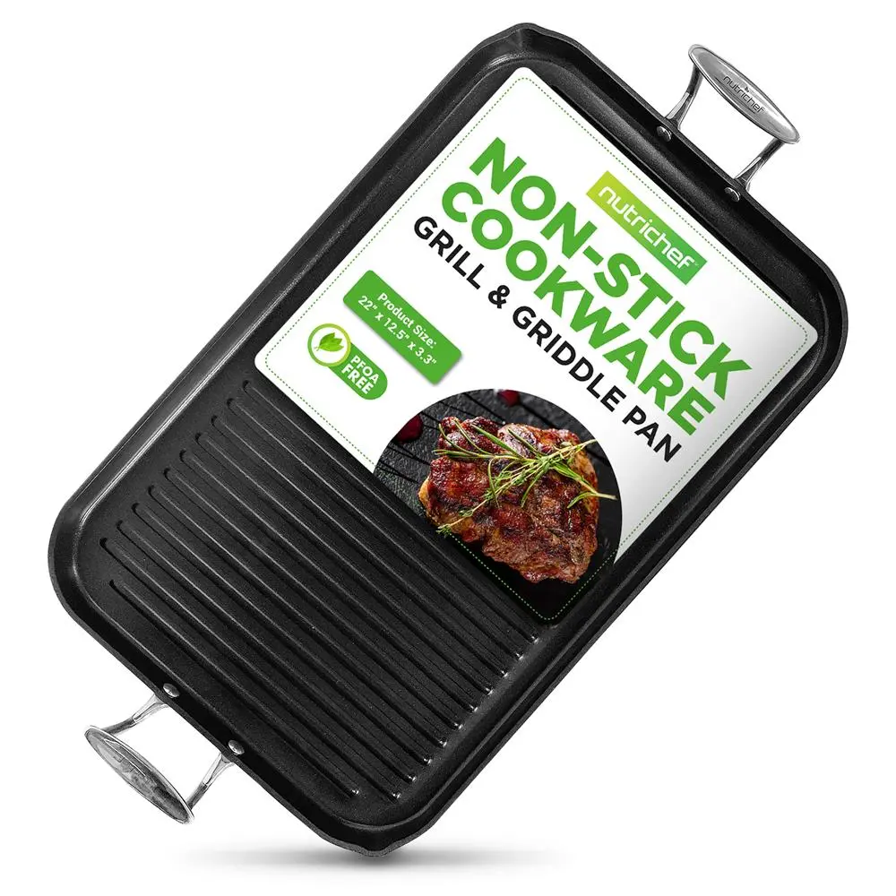 Hard-Anodized Aluminum Stove Top Grill Pan | Nonstick Cooking Griddle Pan with Even Heating - Heavy Duty Cookware with Raised Ridges - Compatible with Gas, Ceramic, Glass & Halogen Cooktops - Kitchen Essentials