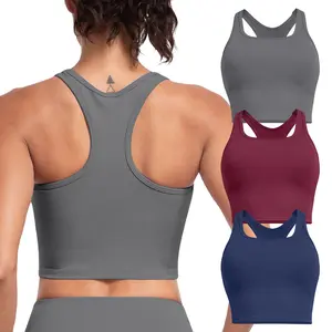 【LOCAL SHIPPING】2026 New Racerback Crop Tank Top - Scoop Neck Built-in Shelf Bra with Removable Pads & Breathable Mesh Back – Women’s Yoga Activewear for Gym Running Training