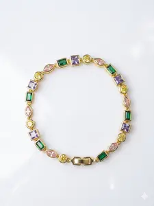Luxury Gold-Tone Multicolor Gemstone Tennis Bracelet – Elegant Statement Jewelry for Women