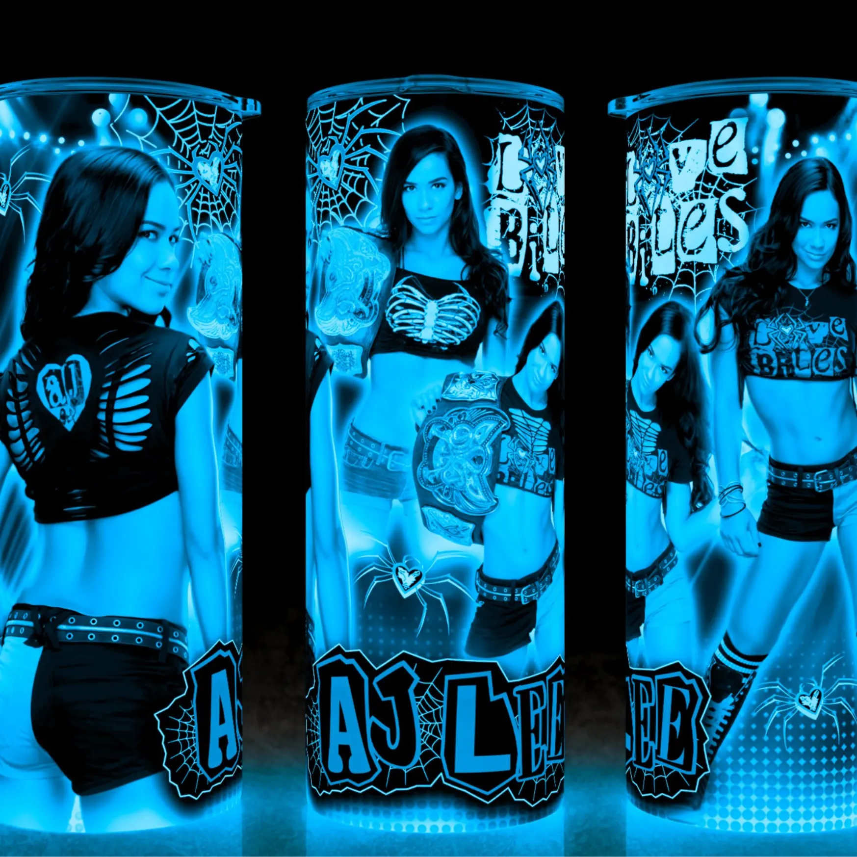 Glow in the Dark AJ Lee Wrestling Bad Girl Love Bites Cup Mug Tumbler 20oz Stainless Steel Tumbler with Slide Closure Lid, Reusable Plastic Straw, Handmade Design - Drinkware