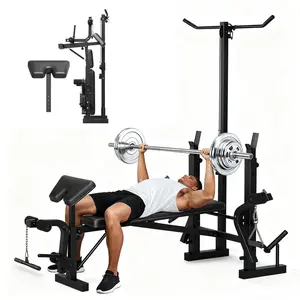 Garvee Adjustable Weight Bench Set with Bench Press Rack, Leg Extension, Leg Curl, Squat Rack, and Preacher Curl - Multifunctional Foldable Workout Bench for Home Gym