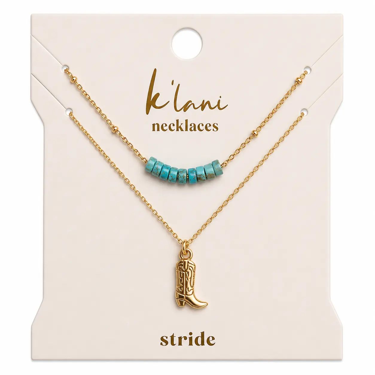 "Stride" Gold Boot with Turquoise Necklace Set