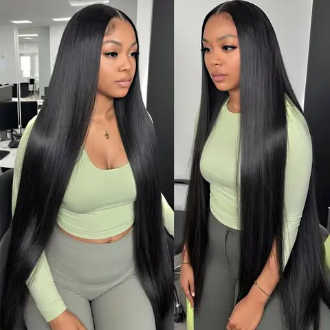 Style Icon Super Long 38” Synthetic Wig Silky Straight Wigs T Lace Front Wigs Pre-Plucked 6” Deeper Middle Lace Part Wig Can be Restyled